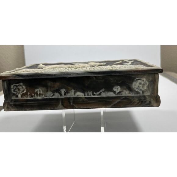 Vintage Incolay Stone Jewelry Box Hunting Dog Scene Pointer - Picture 7 of 16